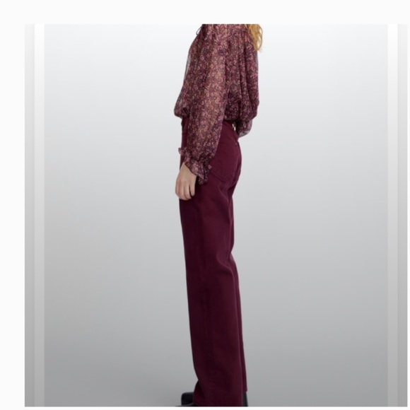 Zara Jeans Nwt Zara Straight Fit Wine Super High Rise Straight Leg